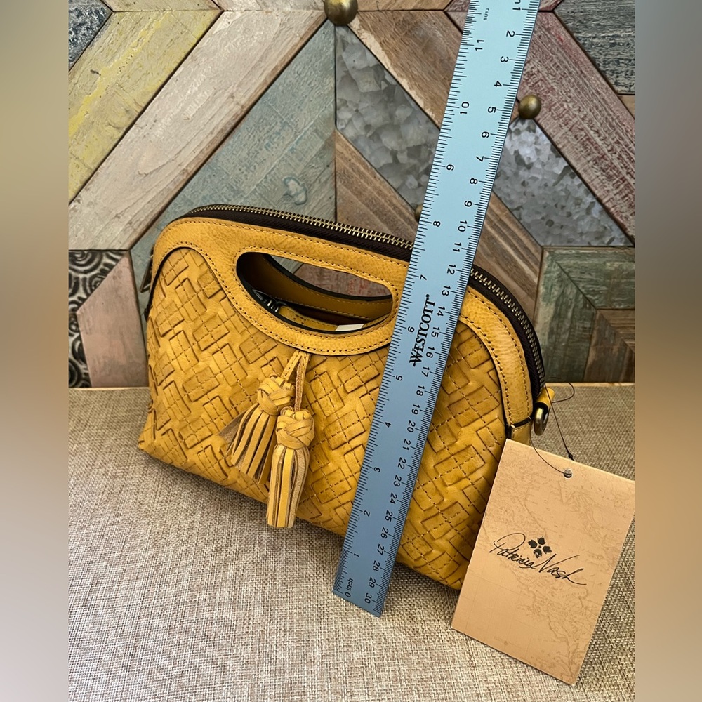 Patricia Nash Yellow Clutch with Woven Leather Design - Picture 2 of 6